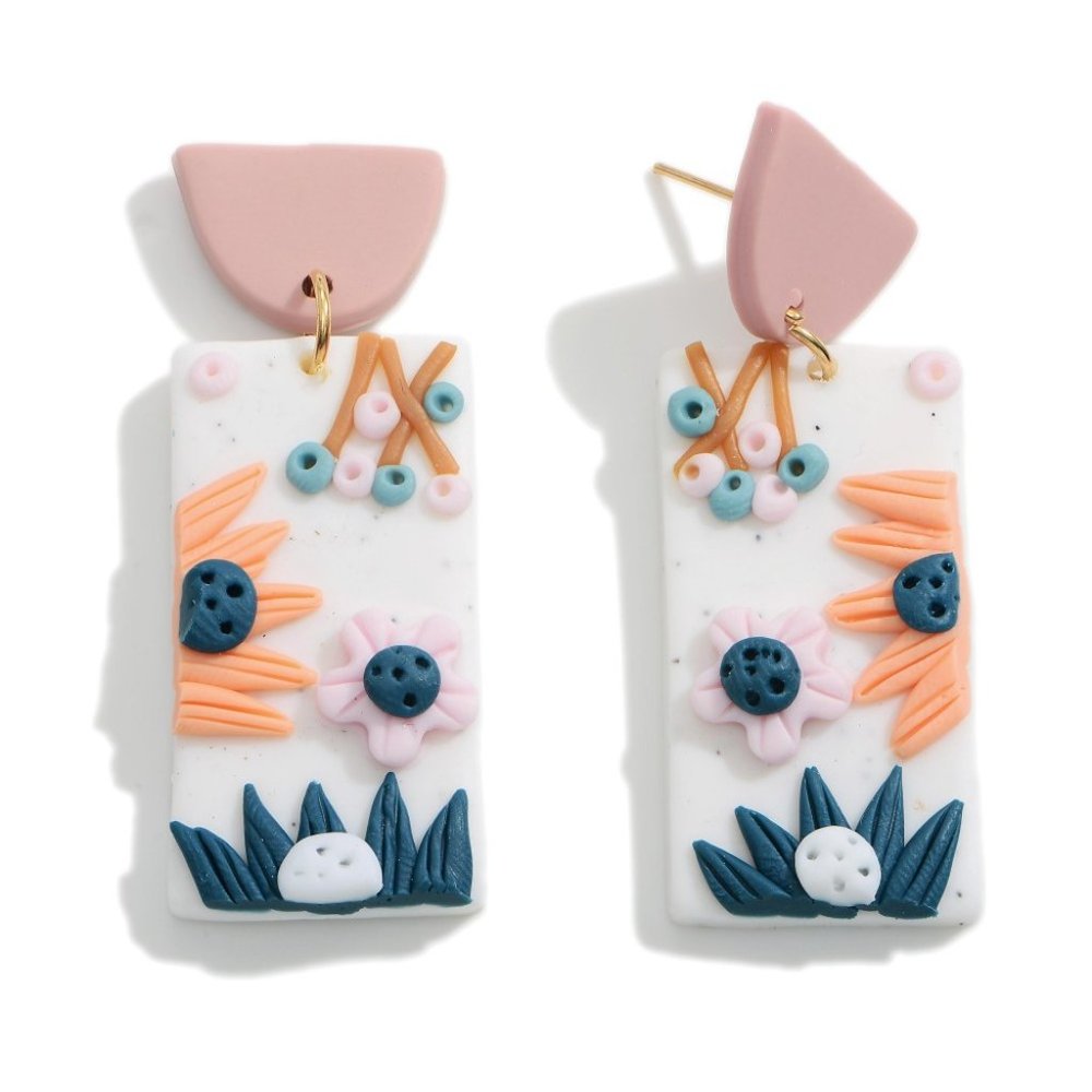 Floral Accent Polymer Clay Drop Earrings